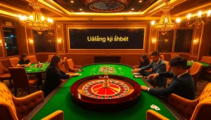 Engaging scene of players enjoying casino games, with đăng ký shbet invitation visible.