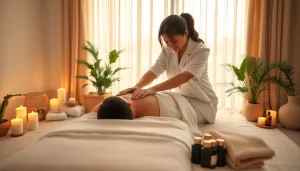 마사지 치료를 받는 고객과 치료사, 평화로운 스파 환경에서의 모습