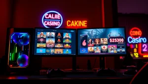 Engage in the best online casinos Canada with a modern gaming setup showcasing vibrant visuals.