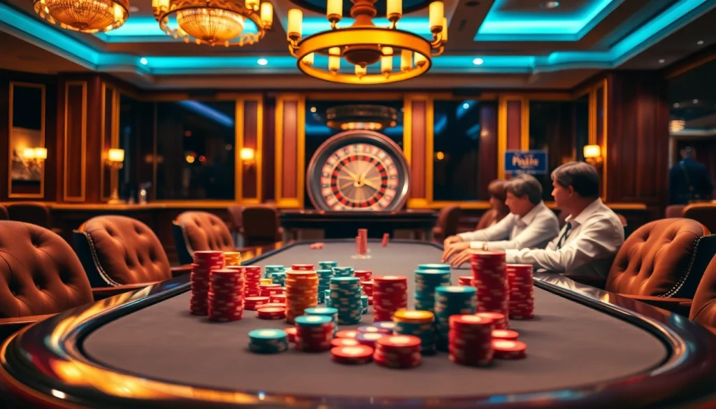 Experience the excitement of net win at a luxurious casino table with colorful chips and a spinning roulette wheel.