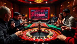 Engaging players enjoying roulette at RR88com casino, showcasing dynamic gambling action.