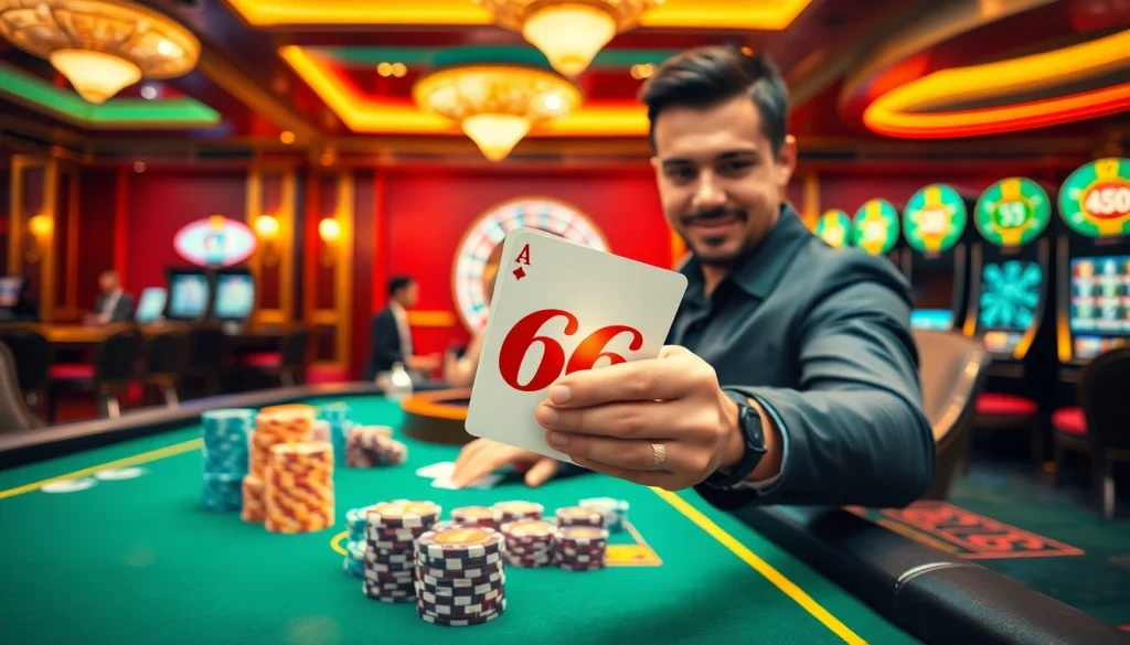 Excited player bets at the luxurious casino featuring new 66 gaming experiences.