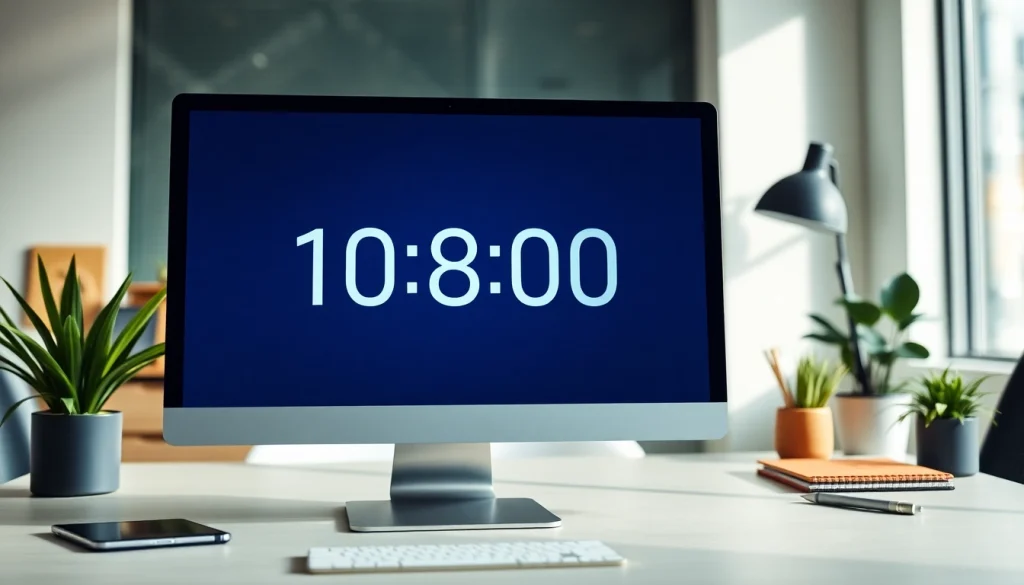 Creating an online countdown erstellen with a sleek countdown timer shown on a computer screen.