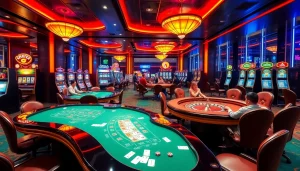 Experience the thrilling excitement of gambling with the AF88 APP interface in this vibrant casino setting.