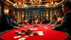 Experience high-stakes excitement at Kjc solutions with luxurious poker tables and lavish casino elements.
