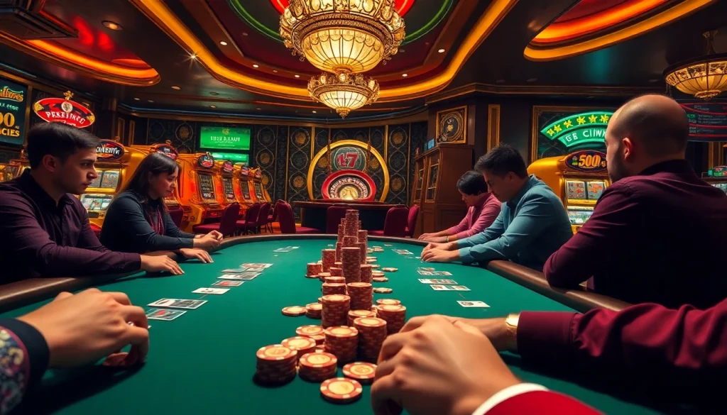 Experience thrilling gameplay at sunwin88.art with focused players at a high-stakes poker table.