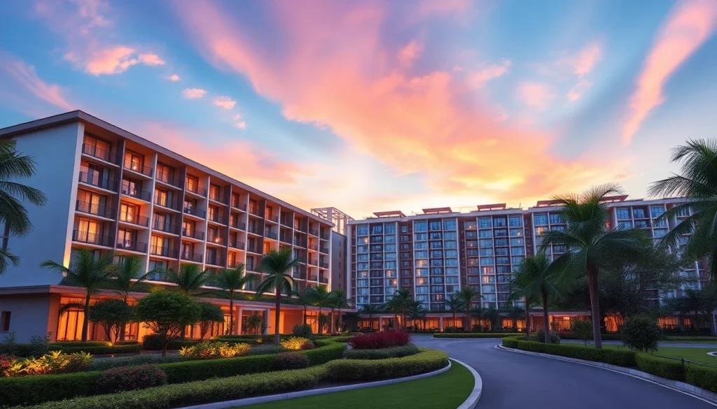 Capture of the luxurious tampines ec executive condominium showcasing modern architecture against a vibrant sunset.