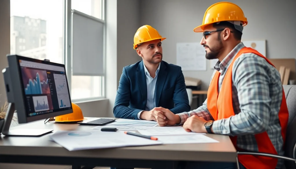 Biuro rachunkowe dla firmy budowlanej świadczące profesjonalne usługi księgowe w nowoczesnym biurze.