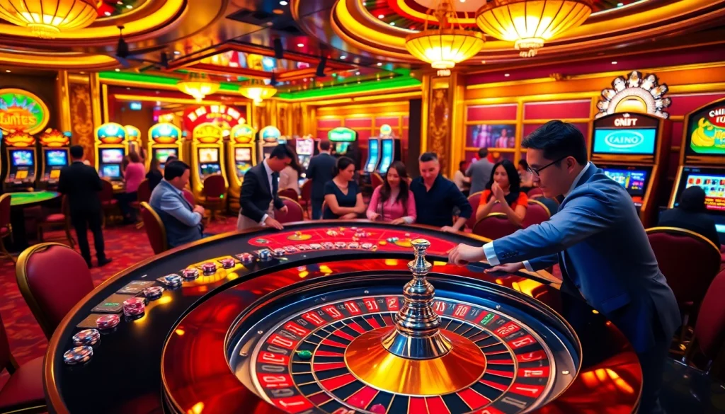Experience the thrill of a casino with players at a roulette table, embracing the excitement of "Nếu như vậy bám vào đây".