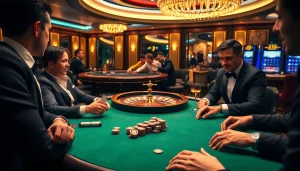 Experience the excitement of jeetbuzz at a glamorous casino table with poker and roulette.