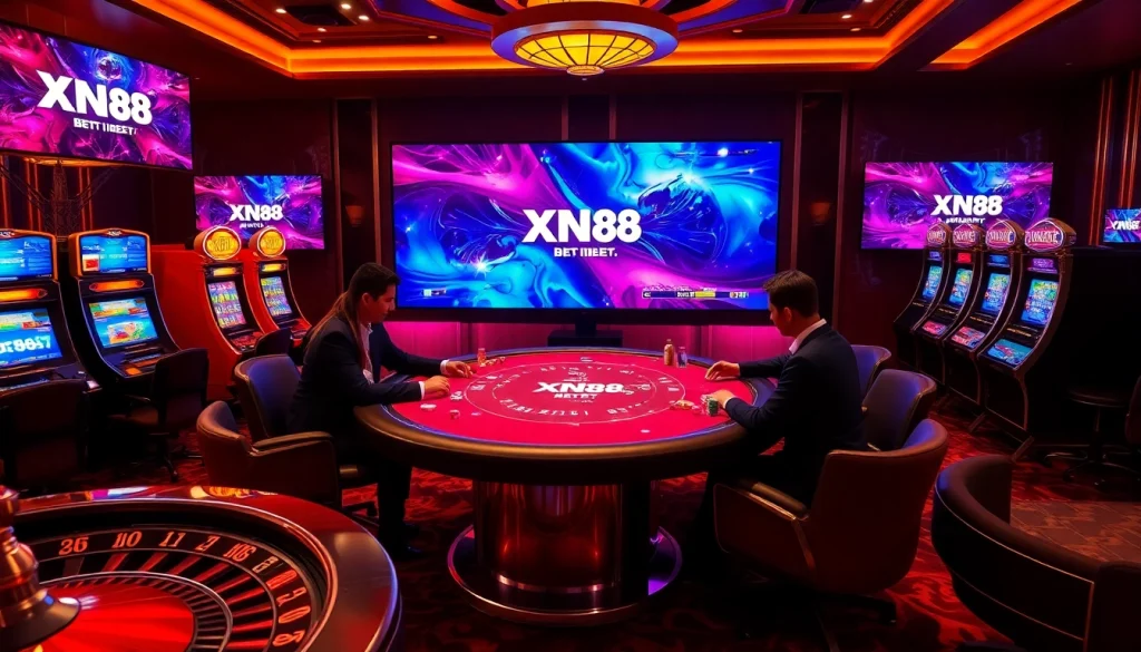 Experience the thrill of XN88 BET with an exciting casino scene featuring vibrant games and professional players.
