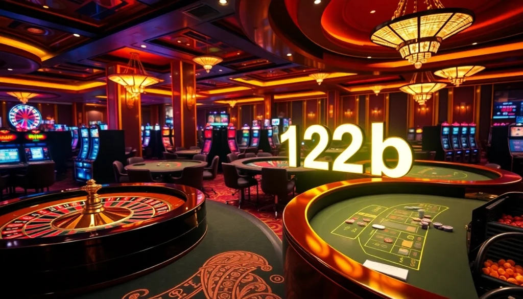 Experience the excitement of 123b with vibrant casino tables and luxurious slot machines.