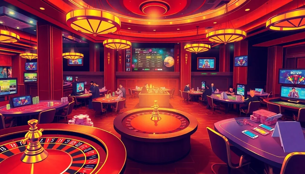 Người chơi đang thưởng thức một trò chơi đầy hồi hộp với giao diện ứng dụng Bet VIP hiển thị trên màn hình kỹ thuật số, thể hiện sự phấn khích của sòng bạc.