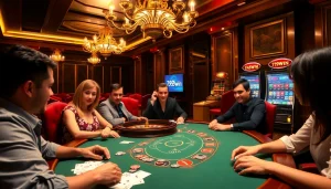 Players engaging in a high-stakes game using the 789win app at a luxurious casino setting.