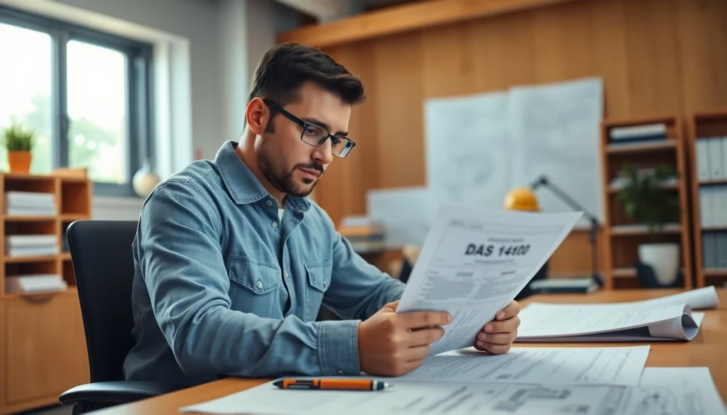 Fill out the DAS 140 form as a contractor in a bright office setting.