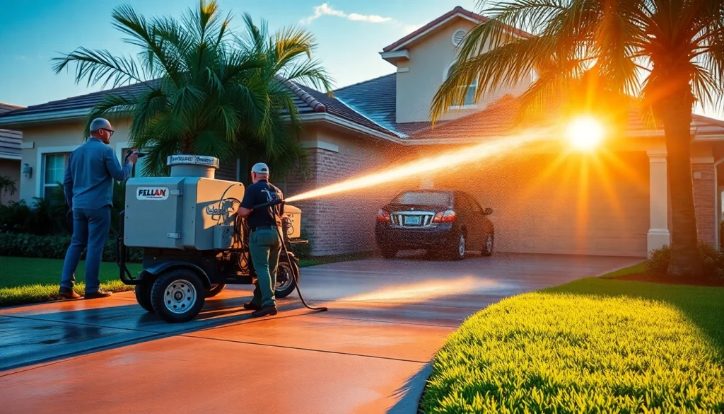 Professional pressure wash service revitalizing a home in Kissimmee, FL.