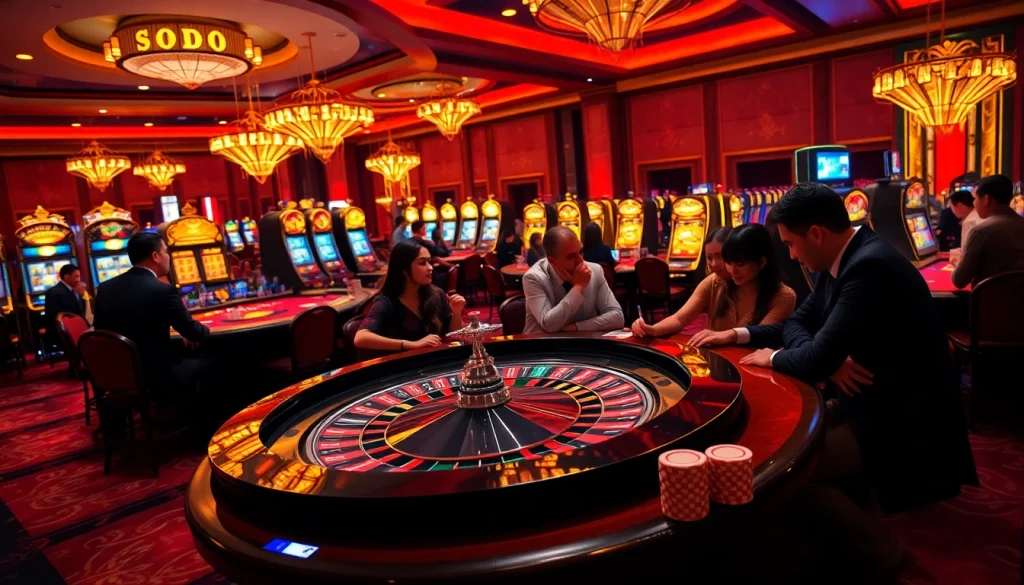 SODO casino scene showcasing poker chips and a roulette wheel, capturing the excitement of gambling.