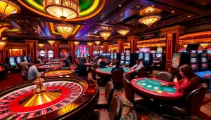 Casino scene at https://shbet.law/ featuring roulette, poker tables, and engaging players.