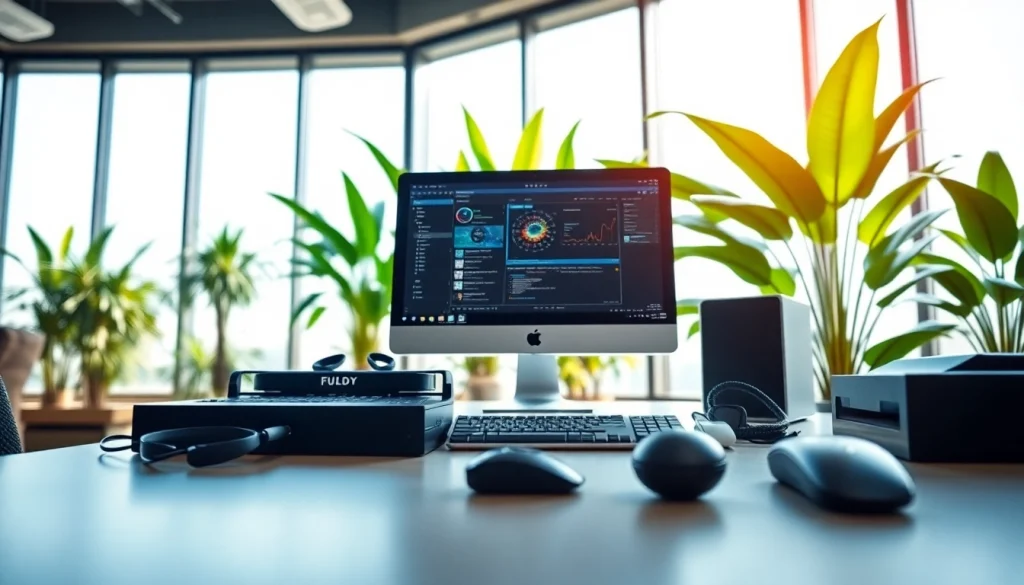 zirvegrupbilgisayar teknolojik çalışma alanında modern bilgisayar ve cihazlar.