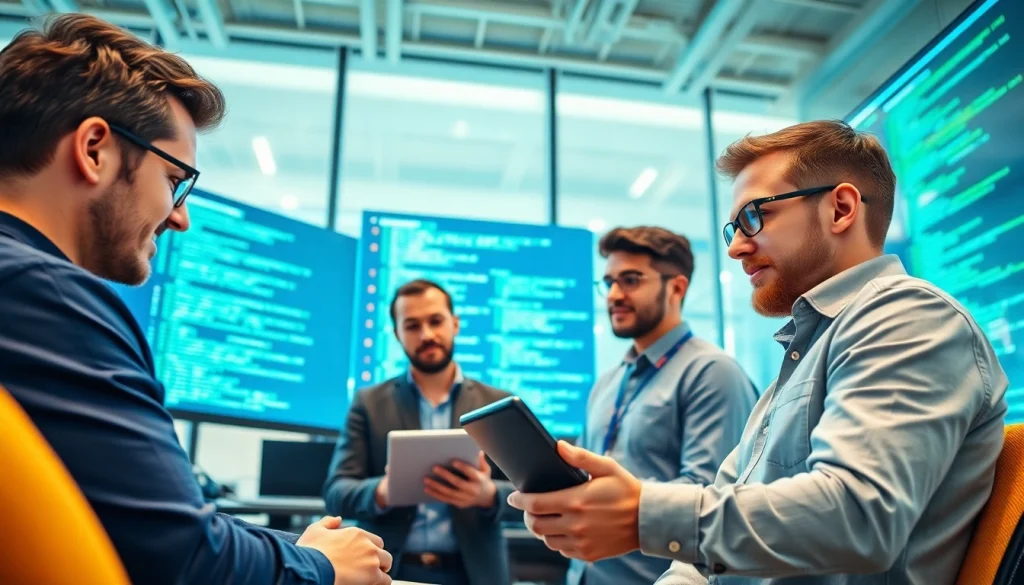 Developers working on AI Software solutions in a collaborative office environment.