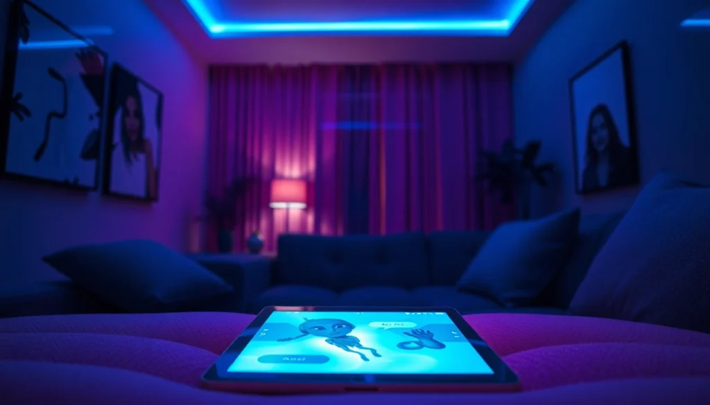 Engaging NSFW AI chatbot interface in a sleek, intimate setting