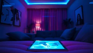 Engaging NSFW AI chatbot interface in a sleek, intimate setting