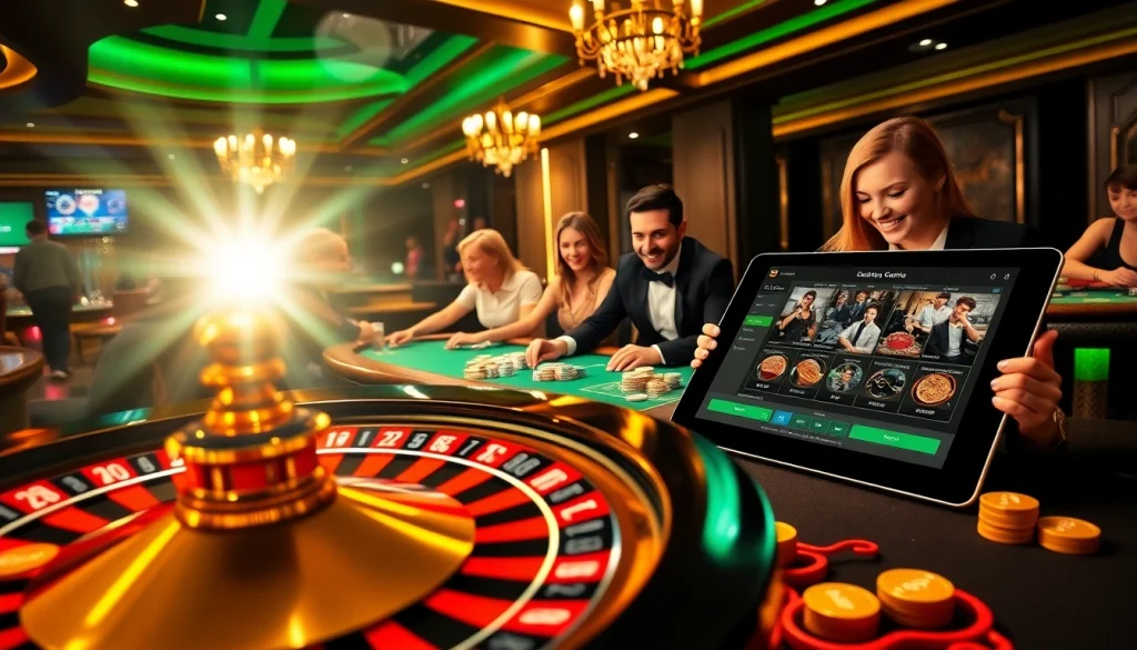 Experience the thrill of gaming at bdjl.org with a vibrant casino scene featuring roulette and poker.