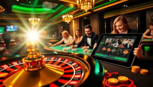 Experience the thrill of gaming at bdjl.org with a vibrant casino scene featuring roulette and poker.