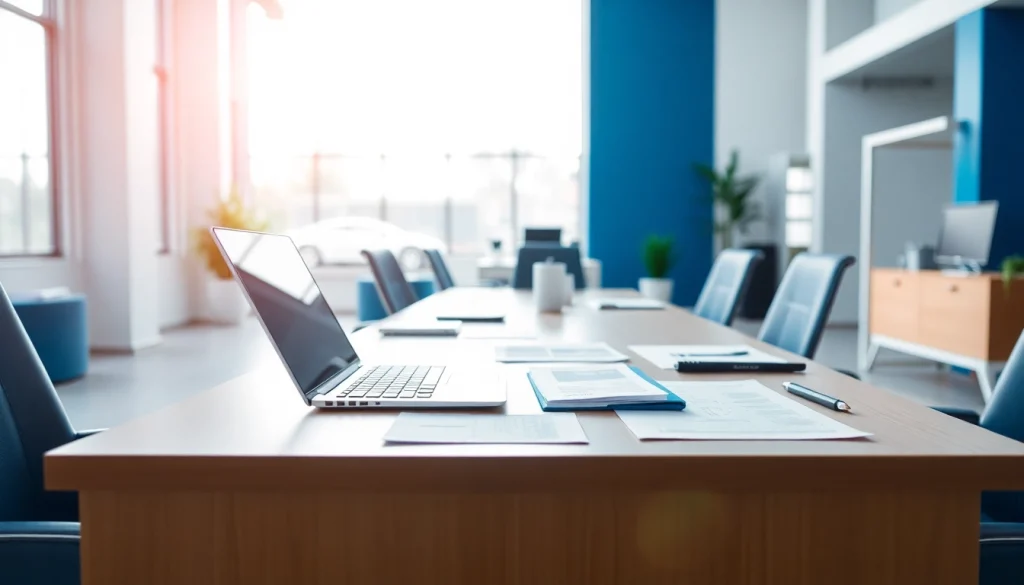 Vehicle service contract provider office with modern setup and bright lighting.