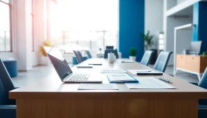 Vehicle service contract provider office with modern setup and bright lighting.