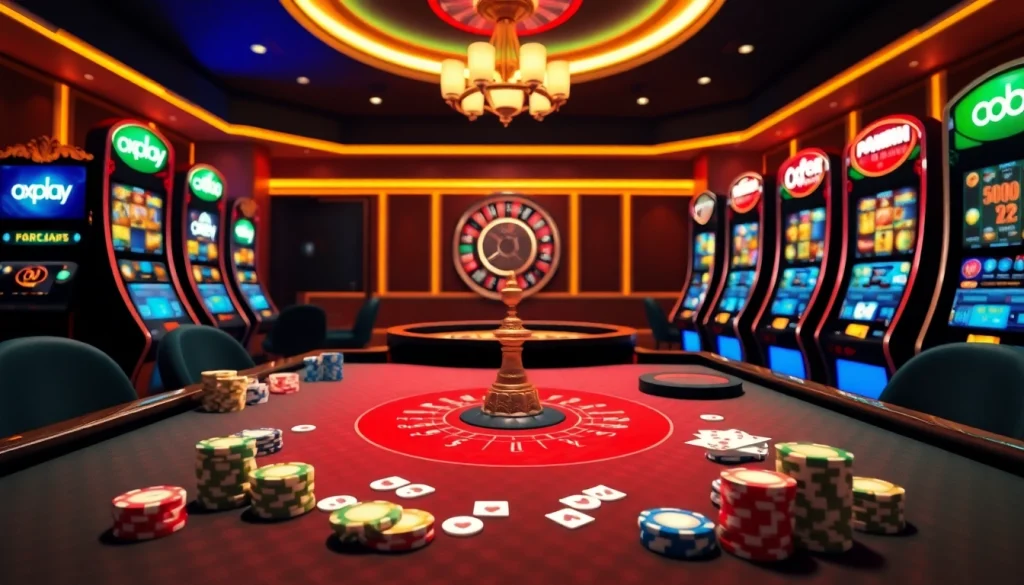 Experience the excitement of oxplay casino games with engaging players at sleek gaming tables.