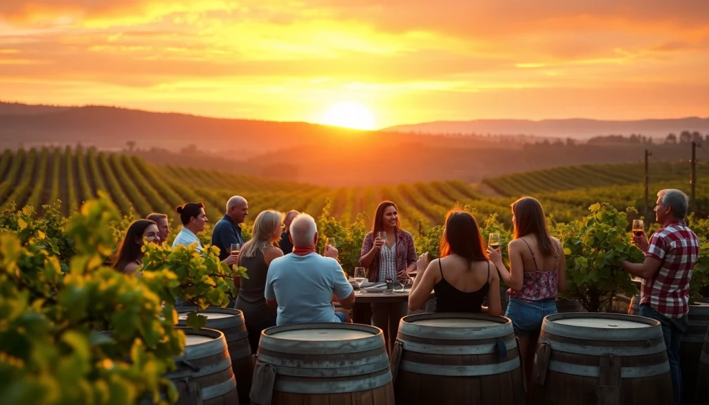 Experience the beauty of wineries in Clarksburg with friends enjoying a wine tasting amidst lush vineyards.