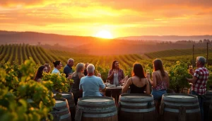 Experience the beauty of wineries in Clarksburg with friends enjoying a wine tasting amidst lush vineyards.