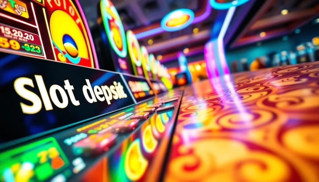 Spinning slot machines emphasizing slot deposit 1000 with colorful graphics dan excitement.