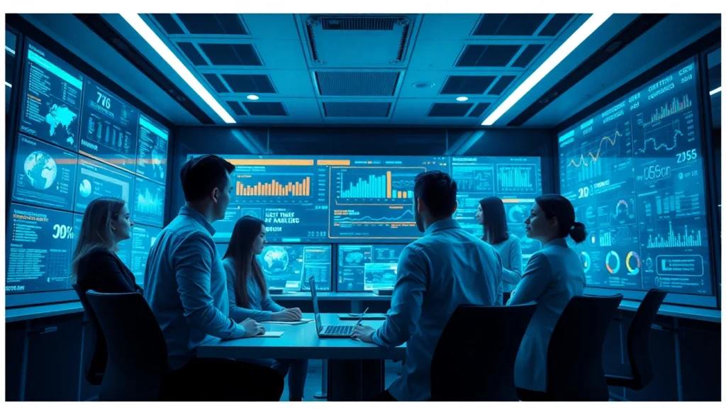 Cybersecurity AI professionals analyzing data in a modern office environment.
