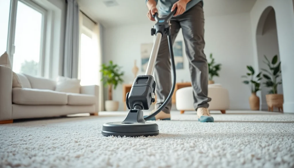 Carpet cleaners lincoln ca technician demonstrating professional cleaning in a bright living room.