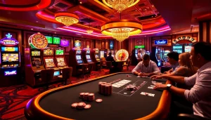 Experience thrilling gaming excitement at rr88 gratis with luxurious casino tables and vibrant slot machines.