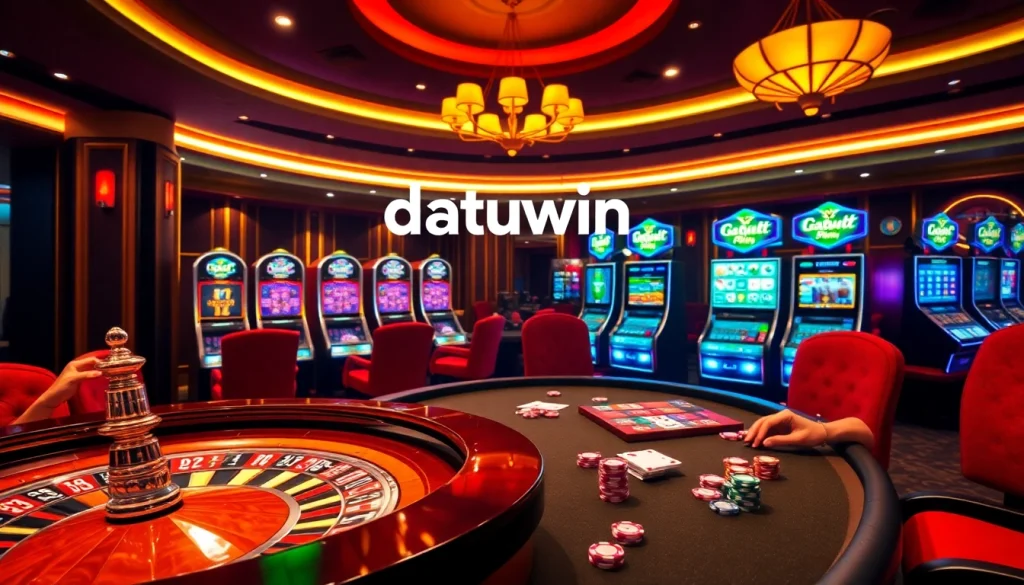 Rasakan sensasi Datukwin dengan elemen kasino yang berwarna-warni dan pemain yang terlibat.