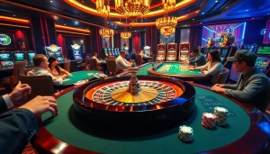 Experience the thrill of betting at https://rr88.navy/ with vibrant casino visuals featuring roulette and poker.