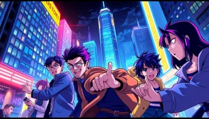 newtoki 웹툰의 활기찬 장면을 보여주는 일러스트레이션