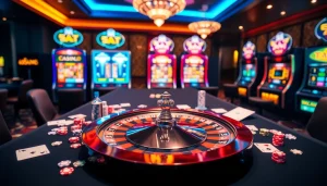 Experience the excitement of S8 casino with vibrant gaming tables, roulette, and poker chips.