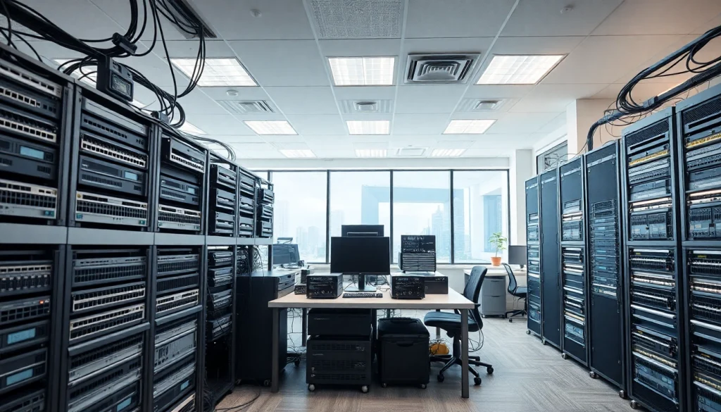 Visual representation of network infrastructure showcasing equipment and connectivity in an office.