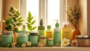 Naturali kosmetika asortimentas su ekologiškais ingredientais ir natūralia aplinka