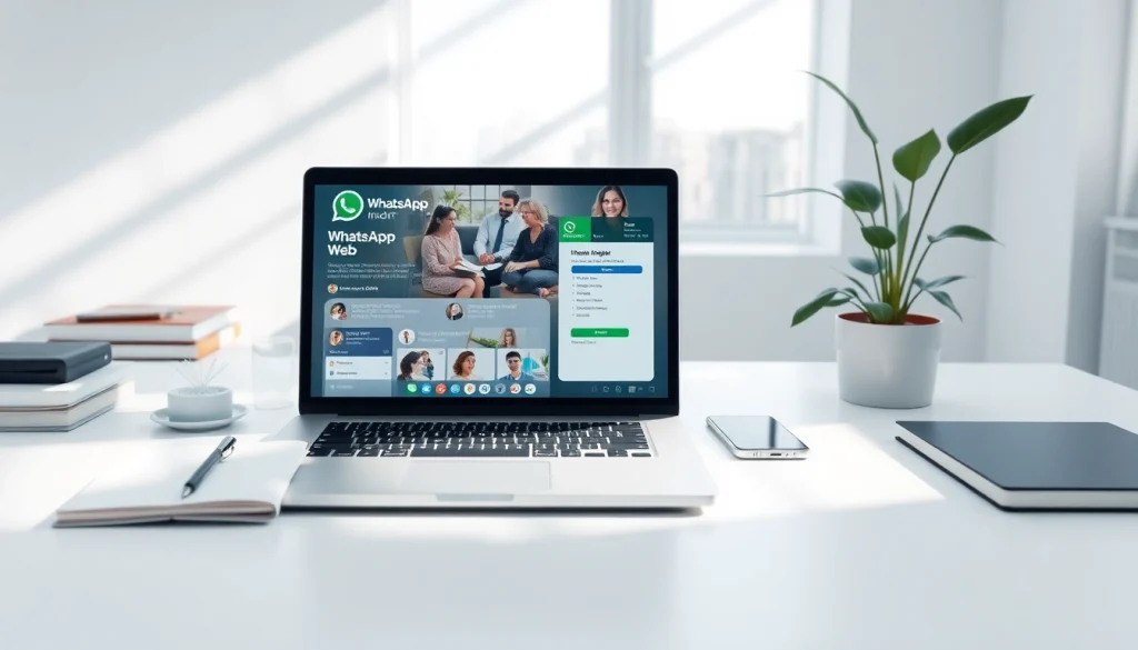 在现代工作区的笔记本电脑上显示的 WhatsApp Web 界面。