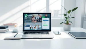 在现代工作区的笔记本电脑上显示的 WhatsApp Web 界面。