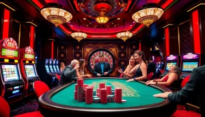 Vivez l'excitation du meilleur casino en ligne avec des jetons de poker colorés et l'action de la roulette.