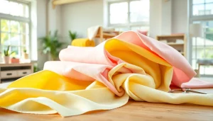 Verken dunne katoen stof met kleurrijke texturen in een lichte stoffenstudio.