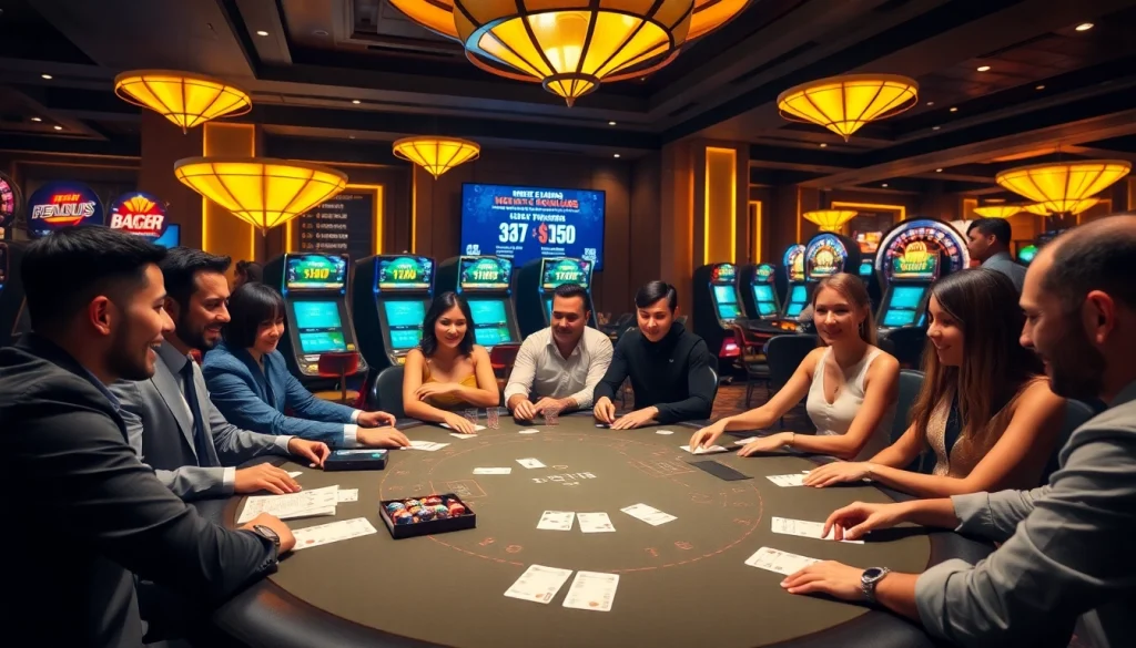 Des joueurs engagés au meilleur casino en ligne avec des machines à sous vibrantes et une action de poker.
