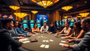 Des joueurs engagés au meilleur casino en ligne avec des machines à sous vibrantes et une action de poker.