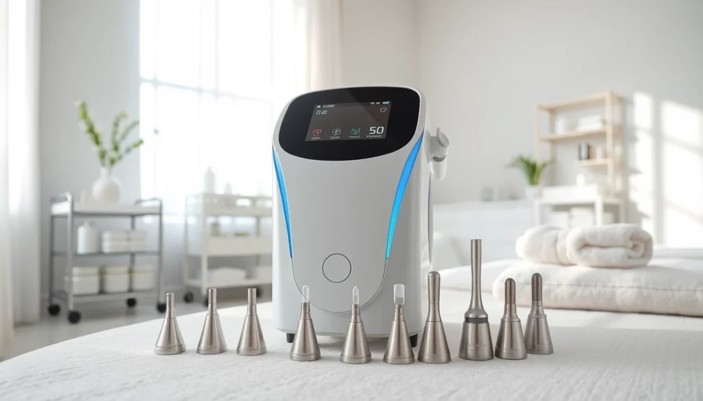 3 in 1 hydrofacial machine displayed in a serene spa environment showcasing its components.